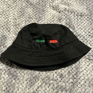 Black Bucket Hat with Green and Red Accents